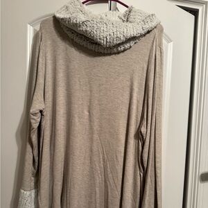 Elegant Tan Cowl Neck Top with Plush Accents